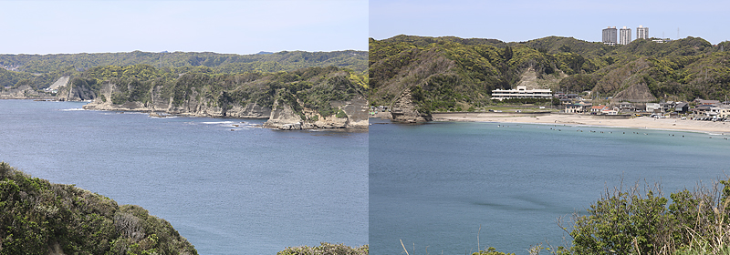 的石岬と鵜原海岸