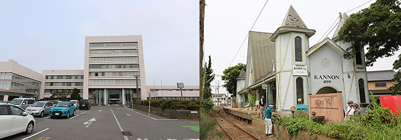 市役所と観音駅